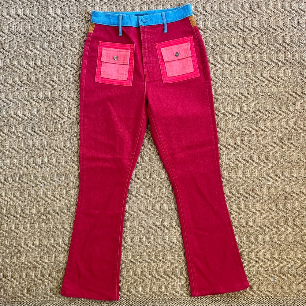 RARE!! MOTHER Colorblock Patch Pocket Flare High Rise Jeans - Picture 8 of 9